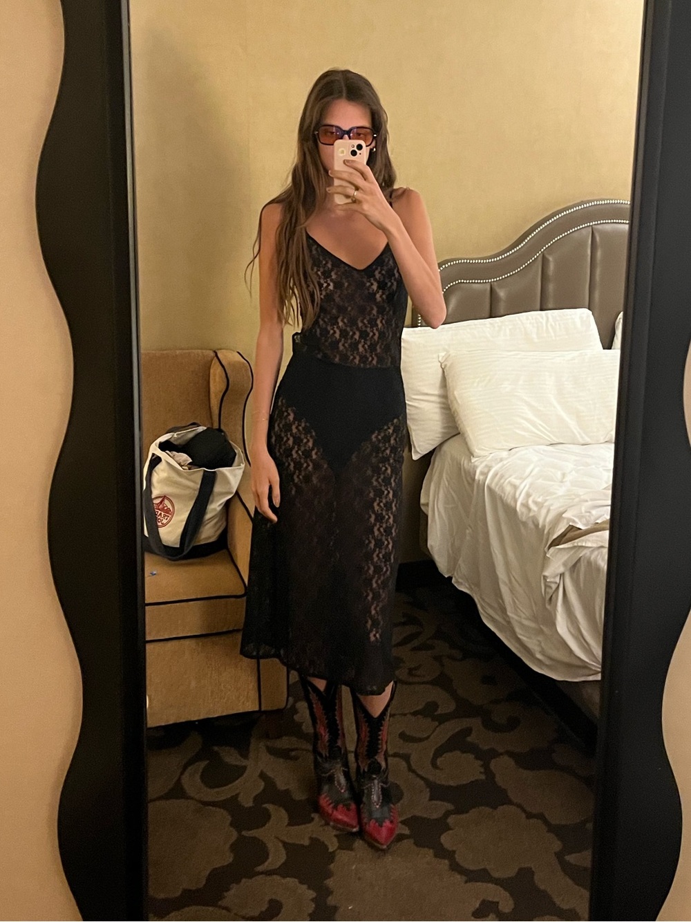 Sheer Black Lace Slip Dress